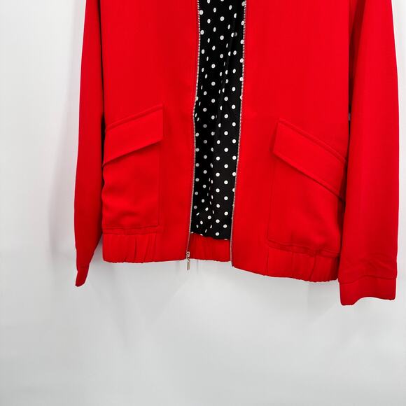 CHICO'S Red Full Zipper Stretch Bomber Jacket // XS - Picture 5 of 9